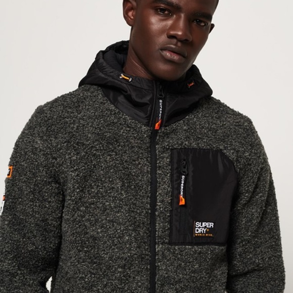SUPERDRY Sherpa Fleece Zip Hoodie – Charcoal Gray - Picture 1 of 11